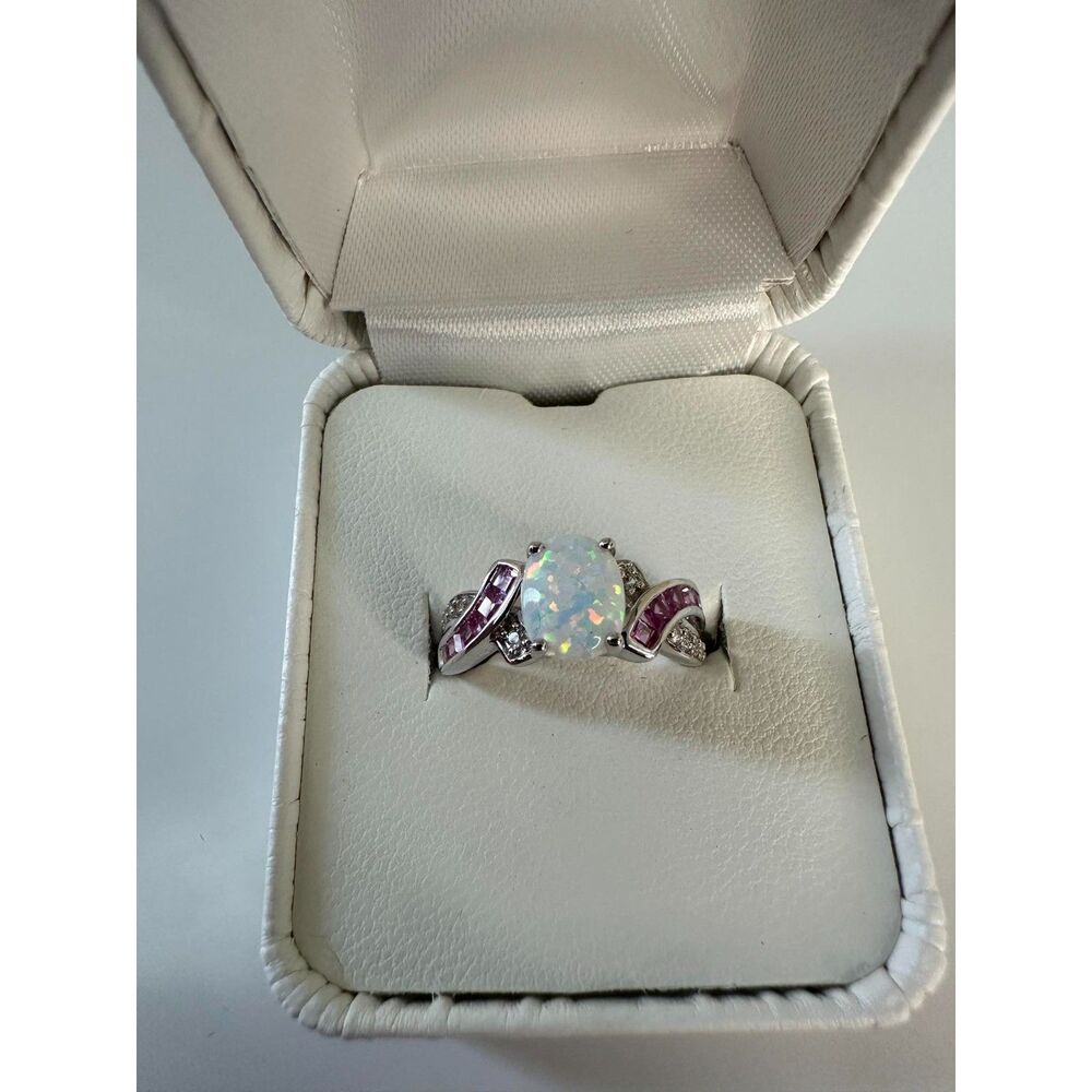 Elegant Lab-Grown Opal, Pink Topaz and Sapphire Set in Sterling Silver